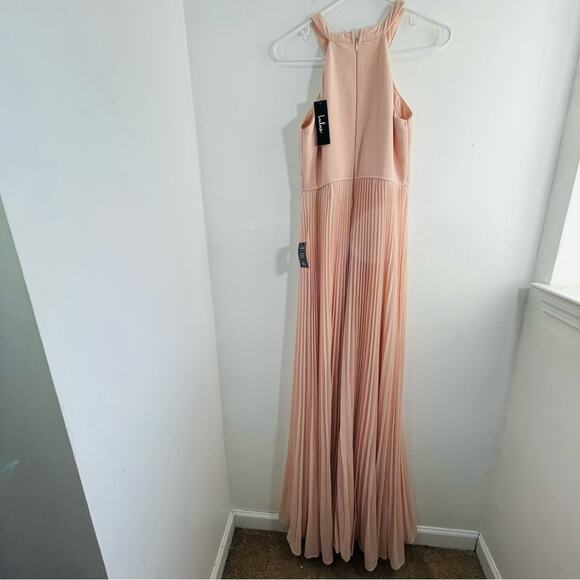 Lulu’s Ode To Romance Blush Pink Chiffon Pleated Keyhole Halter Maxi Dress Small - Picture 13 of 16